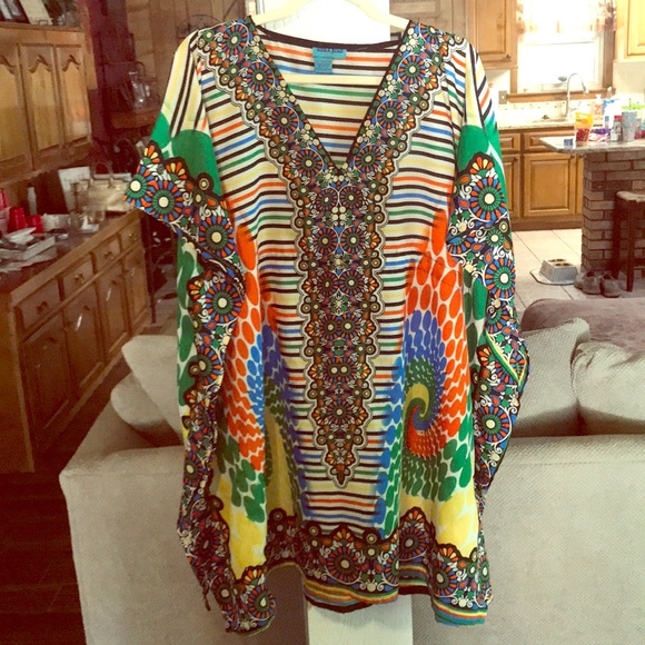 Aqua Blue Other - Bright Multicolored and Multi-patterned Coverup